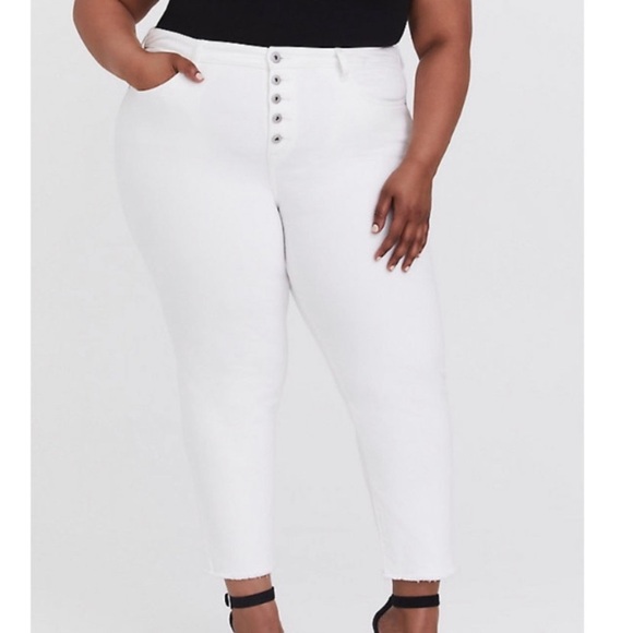 torrid High Rise Straight White Raw Hem Denim Button Fly Jeans size 20S - Picture 1 of 10
